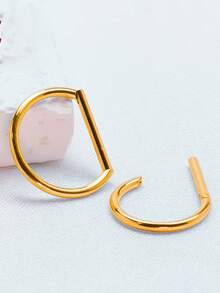 1pc Minimalist 316L Stainless Steel D-Shape Nose Ring Earring, Unisex Body Piercing Jewelry Clip Closure, Suitable For Daily Wear - Multicolor - View 5