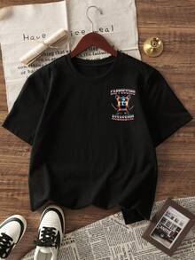1pc Young Boy Funny Cartoon Coffee Cup & Letter Print Graphic Black Short Sleeve T-Shirt, Street Cool Style "CAPPUCCINO ASSASSINO" Summer Casual Tee - Black - View 4