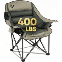 Silla de camping plegable tamaño XL, capacidad resistente de 400 libras, silla de campamento acolchada grande y cómoda, silla de brazos para césped con portavasos integrado - Verde claro - Ver 1