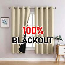 2 Panels 100% Blackout Curtains With Back Coating & Grommets - Sun Blocking Privacy Drapes For Living Room Bedroom Indoor Home Decor - 米色 - 查看 19