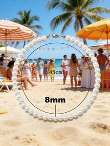 1pc White Pearl Necklace, Handmade Beaded Simple Design Necklace, Jewelry For Men, Women & Girls, Wedding Accessory - White - View 10