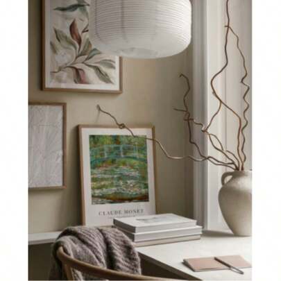 1幅银杏纹理印花，乡村植物印花，睡莲池塘桥印花，无框帆布墙画海报，墙面装饰画，适用于浴室装饰、卧室装饰、客厅装饰、家居装饰、家居饰品、厨房装饰和办公室装饰 - 送给朋友和家人的完美礼物，情人节、新年、乔迁之喜 - 无框