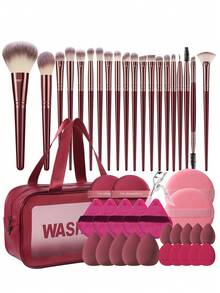 46pcs/10pcs/2pcs/1pc Complete Makeup Brush Set Includes 20 Soft Makeup Brushes, Plus 1 Travel Waterproof Makeup Bag; 5 Triangular Sponges; 5 Liquid Beauty Eggs; 5 Finger Sponges; 5 Mini Beauty Eggs; 2 Round Sponges; 2 Cushion Puff Sponges; And 1 Eyelash Curler-Ideal For Beginners - Multicolor - View 14