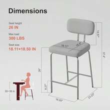 Bar Stools Set Of 2 Kitchen Counter Stools With Backs And Metal Legs 26 Inch Barstools For Counter Height Fabric In Gray - Fabric In Gray - View 2