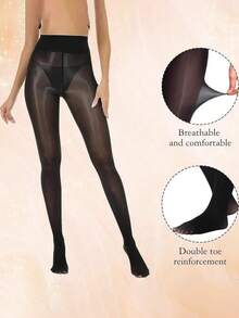 2双女士时尚性感亮面丝袜，适合日常穿着 - 黑色 - 查看 2