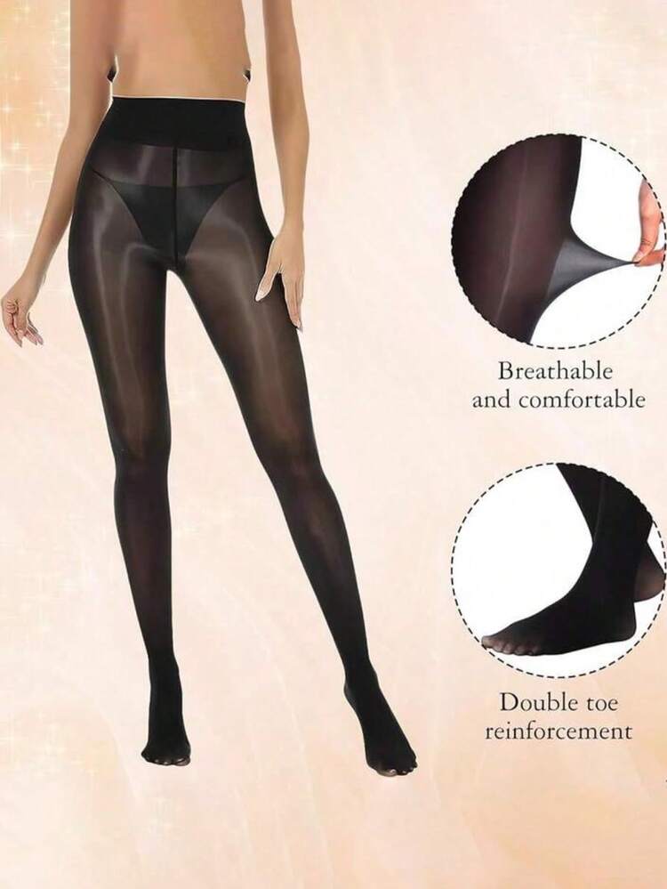 2 Pairs Women's Fashionable Sexy Shiny Stockings, Suitable For Daily Wear - Black - View 2