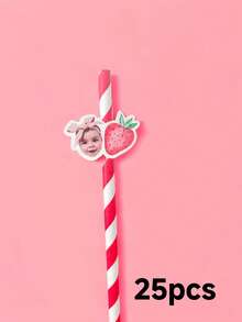 Custom Strawberry Photo Confetti, Personalized Party Straws, 1st Birthday Strawberry Patch Decor, Customizable Face Cupcake Toppers, Back To School - Multicolor - View 18