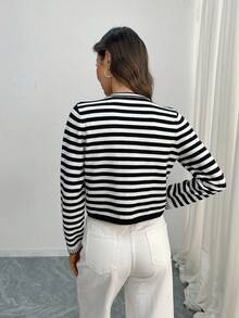 1pc Striped Knit Fabric Ribbed Tie-Front Cardigan, Suitable For Office, Casual, Evening Date, Vacation, Spring/Summer/Autumn - Multicolor - View 5