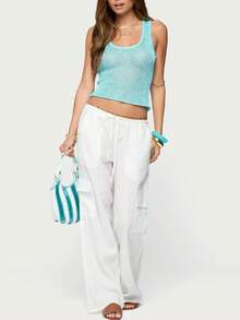 Women Y2K Sequin Knit Tank Top 90S Vintage Square Neck Sheer Knit Crop Top Summer Going Out Camisole Party Clubwear - 藍色 - 查看 4