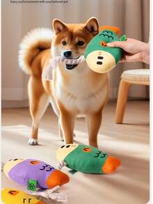 宠物玩具毛绒玩具，会发声，逼真的肥头鱼造型，配有棉绳，经久耐用，耐咬，狗狗磨牙玩具。 - 彩色 - 查看 8