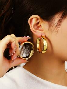 3 Pairs Gold C-Shaped Hoop Earrings, Sweet Girl Daily Versatile Earrings - Gold - View 3