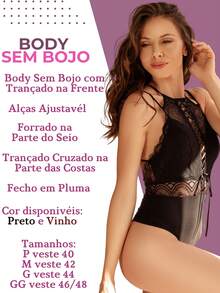 Lingerie Body Feminino Sem Bojo em Renda com Tiras Cruzadas, Decote Profundo e Costas Abertas – Lingerie para o dia-a-dia - bordô - Visão 2