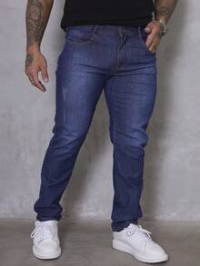 Calça Masculina Jeans Skinny Lisa Basica Com Lycra - Lavagem escura - Visão 5