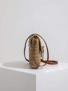 Vintage Fashion Large Capacity Woven Tote Bag, Beach Vacation Straw Shoulder Crossbody Bag , Summer - 卡其色 - 查看 8