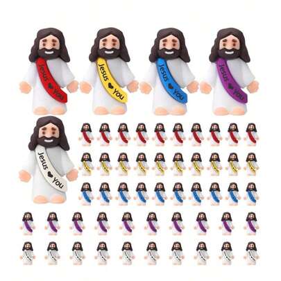 5个/50个装“耶稣爱你”迷你雕像装饰品，适合放入彩蛋，也可作为主日学派对礼物、赠品、耶稣玩具、耶稣礼物、主日学宗教派对捉迷藏游戏礼物、小型耶稣雕像 - 耶稣爱你