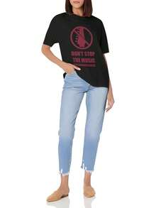 Deadpool Logo On A Black Background With A Red Circle Women's Casual Slim Fit Short Sleeve T-Shirt Soft Cotton Crew Neck Basic Versatile Top - màu đen - Xem 2