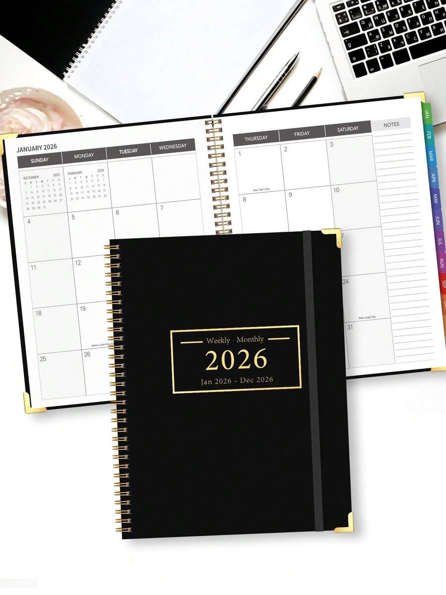 Trees 2026 Monthly Planner Calendar With Monthly Tabs, 9.0" X 11.2", Minimalist Monthly Calendar Weekly Planner Notebook, Suitable For Work Planning, Study Notes And Personal Organization, School And Office Supplies - Monthly Planner - Black - View 1
