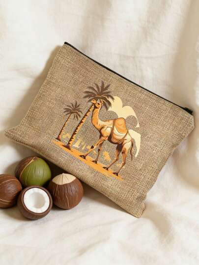 Bolsa de maquillaje con diseño de camellos y palmeras en el desierto - Patrón temático de Ramadán, bolsa de maquillaje de viaje de gran capacidad para damas, bolsa de almacenamiento plegable y portátil, bolsa de almacenamiento de maquillaje, bolsa de cosméticos de viaje ligera, bolsa de maquillaje, bolso, neceser, estuche de lápices, bolsa de regalo, bolsa con cremallera