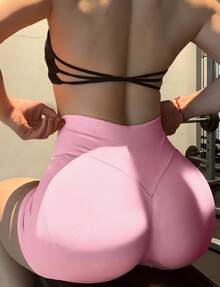 VOYJOY Women Workout Gym Impact Shorts Elieen Hidden Scrunch Butt Lifting Mid Low Waist 4.5" Seamless Shorts  Gym Shorts Black Shorts  Gym Shorts For Women Summer Women Clothes Pink Shorts  Summer Shorts For Women - Hồng - Xem 2