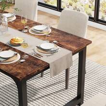 LITTLE TREE 160x80cm Industrial Rustic Dining Table, 4-6 Seater Metal Leg Kitchen Table For Dining Room - Brown - View 5
