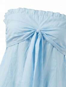 Sexy Blue Bowknot Strap Camisole Tank Top, Waist Cinching Slim Fit Tube Top For Summer - Blue - View 9