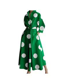 Airy, Fresh, Casual, Minimal, Relaxed, Graceful, Soft. Spring. Daily, Vacation.  Casual Women's Dress,  Polka Dot Design - màu xanh lá - Xem 4