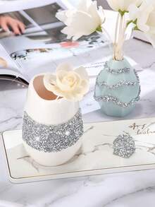 1/2pcs Self Adhesive Shiny Crystal Rhinestone Ribbon, Wide Shiny Rhinestone Ribbon Mesh Wrapped Crystal Roll, Used For Art And Crafts, DIY Event Decoration, Silver - Silver Rhinestones - View 5