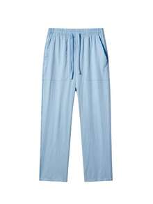 Pantalones casuales de hombre con aspecto de lino, corte holgado, para deportes al aire libre, de moda y versátiles, para primavera/verano - Celeste - Ver 2