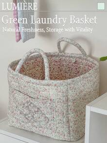 1Pc Floral Print Quilted Storage Basket Laundry Basket Large Capacity Portable Storage Bag Foldable Snack Basket With Handle For Women And Girls Cosmetic Storage Basket Toy Storage Basket Skincare Storage Basket Women Makeup Storage Multifunctional Storage Basket Cosmetic Organizer Home Decor Livingroom Bedroom Decor Bathroom Decor - 彩色 - 查看 4