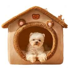 Cozy Indoor Cat Bed, Cat House/Tent With Removable Cushion, Soft And Warm Pet Bed, Fluffy Bear Nest For Cats, Kittens And Small Dogs (Brown) - L - 查看 10