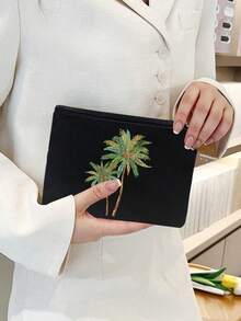 Borsa cosmetica riutilizzabile con stampa di palme di cocco, leggera, con cerniera per il trucco e gli accessori da toeletta, pratica pochette portamonete, borsa da toeletta con stampa di gelsi, accessorio da viaggio, adatta per lo shopping, regalo ideale per Pasqua, Festa della Mamma, Festa dell'Indipendenza, Matrimonio, Laurea - Multicolore - Visualizzare 2