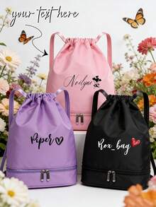 Bolsa de cuerdas de gran capacidad personalizada con texto con sufijo en forma de corazón, bolsa de yoga, bolsa deportiva con texto personalizado, bolsa de almacenamiento para picnic familiar, bolsa de hombro para viajes y desplazamientos, bolsa de compras para exteriores, regalo ideal para familiares y amigos - Multicolor - Ver 1
