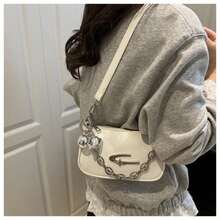 Exquisite Chain Decoration Slanted Shoulder Bag, Cross Small Bag, High Aesthetic Commuting Shoulder Strap, Three-Dimensional Handheld - 白色 - 查看 12
