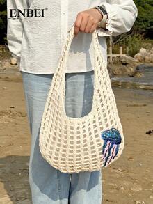 ENBEI 2026 Mode Frühling/Sommer Damen Retro Urlaubsstil Strandtasche, handgewebter Schulterriemen gehäkelte Blumen Große Kapazität faltbare Ausschnitt-Elegante Tragetasche, Reiseessentiell, geeignet für Dates, Ausflüge, Einkaufen, Urlaub, Sightseeing, perfektes Geschenk für Muttertag, Valentinstag oder Lehrertag - Verschiedenfarbig - Übersicht 4