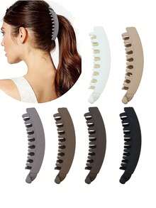 Large Matte Simple Banana Hair Clip, Non-Slip Ponytail Vertical Clip Hair Accessory For Women With Thick Hair, Claw Clips, Hair Barrettes, Hair Accessories For Women, Head Accesssories - Multicolor - View 12