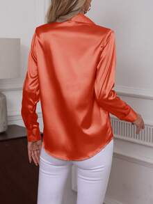 2026新款优雅纯色长袖衬衫，经典职业装女式衬衫，春季款 - 亮橙色 - 查看 5