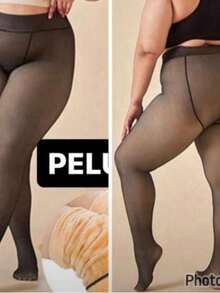 Plus-Size Sheer Thermal Lined Tights For Women. - 黑色 - 查看 1