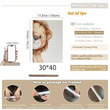1幅水彩风格可爱动物（大象、熊、狮子）框画帆布墙面装饰画，适用于婴儿房、儿童房、幼儿园、男孩房、女孩卧室 - 彩色 - 查看 29