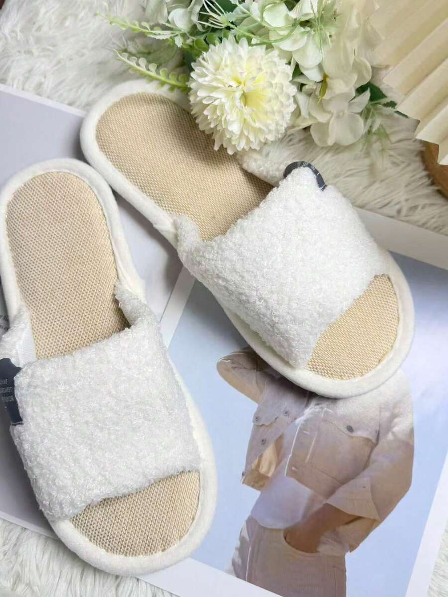 Dép lê nam bằng vải lanh thoáng khí, thấm hút mồ hôi, kiểu dáng hở mũi, dép đi trong nhà thoải mái cho cả nam và nữ, thích hợp cho mùa xuân/hè, phối màu đen trắng. - trắng - Xem 1