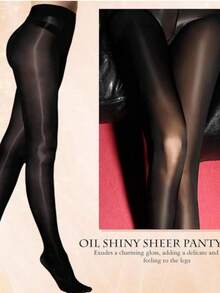 2双女士时尚性感亮面丝袜，适合日常穿着 - 黑色 - 查看 4