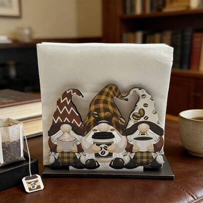 1/2pcs Cute Dwarf Holding Cup Wooden Pattern Paper Towel Holder, Farmhouse Style Kitchen Countertop Coffee Bar Desktop Decor Accessory