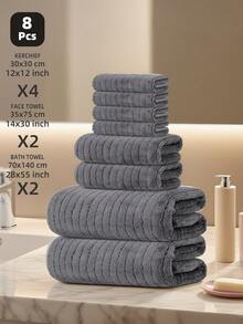 This 8-Piece Towel Set Includes 2 Bath Towels, 2 Hand Towels, And 4 Face Towels. The Towels Are Soft, Highly Absorbent, And Quick-Drying, Suitable For Bathrooms, Gyms, Hotels, And Spas. It Also Makes A Great Gift For Friends. - Dark Grey - View 2