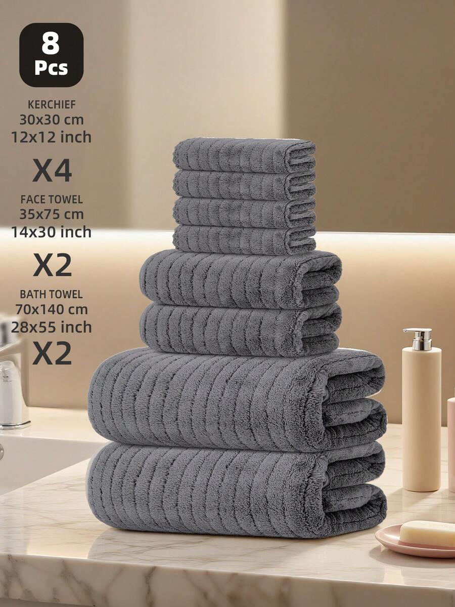This 8-Piece Towel Set Includes 2 Bath Towels, 2 Hand Towels, And 4 Face Towels. The Towels Are Soft, Highly Absorbent, And Quick-Drying, Suitable For Bathrooms, Gyms, Hotels, And Spas. It Also Makes A Great Gift For Friends.