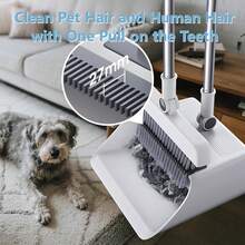 3-In-1 Magnetic Broom With Dustpan Combo Set, Broom And Dustpan Set With Silicone Broom, Upright Standing Dustpan Self-Cleaning Teeth For Home, Kitchen, Office, Hall Floor, Pet Hair - 加長款三合一灰色[6節桿+4套筒] - 查看 4