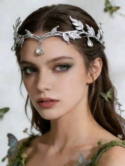 1pc Crystal Leaf Headband, Crystal Hair Accessory, Jeweled Headband, Vintage Leaf Necklace, Rhinestone Headpiece, Pendant Headband, Bridal Hair Accessory, Wedding, Coronas, Tiara, Hair Circlet