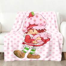 1pc Light Pink White Polka Dot S-Strawberry Pink Shortcake Cuddling Bunny Plush Print Flannel Blanket, 80s Nostalgic Gift For Fans, Sweet Themed Decor, Collectible & Cozy Throw,With For Couch, Bed, Camping, Travel, Office, Home Nap, Multipurpose Gift Flannel Blanket - 多色 1 - 查看 4