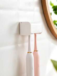 1pc Toothbrush Holder Wall Mount With Cover, Electric Toothbrush Organizer, Toothpaste Storage Rack, 2/5/6 Slots Bathroom Adhesive Toothbrush Holder, Bathroom Essentials, Christmas & New Year Daily Necessities - Multicolor - View 4