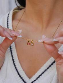 Waterproof - Birthstone Necklace - Nickel-Free & Anti-Oxidation - Customizable Personalized Pendant Necklace - 18K Gold Plated - Gift - Gold - View 6