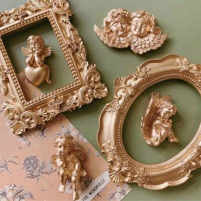 1pc/2pcs/3pcs Vintage Gold Ornate Carved Mini Photo Frame, Baroque European Palace-Style Photography Prop, Nail Art & Badge Flat Lay Decoration, Non-Magnetic Mini Fridge Decor
