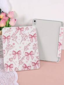 1pc Pink Floral Bow Pattern Painted Tablet Case, Compatible With 10th/11th/10.2/10.5/Air4/Air5/10.9/Pro11/Air 11-In.(M2)-2024/Pro 11-In.(M4)-2024/ Air 11-Inch (M3) 2025/ (A16) 11 Inch 11th Generation 2025 Mini6/Mini7/Air1/Air2/9.7, Tab A8 10.5 Inch 2022, Minimalist/Creative/Unique/Romantic/Niche Design, Built-In Pencil Slot, Tri-Fold Stand, Magnetic Sleep/Wake - Multicolor - View 6